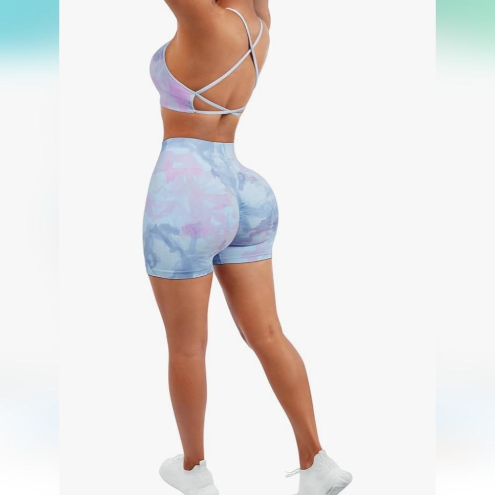 Set Strappy Sports Bra & Glute Scrunch Shorts Set In Candy Tie Dye Size 6-8